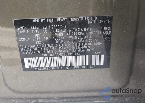 2016 Subaru Outback 2.5I Limited z USA, uszkodzony, nr VIN 4S4BSANC6G3328734